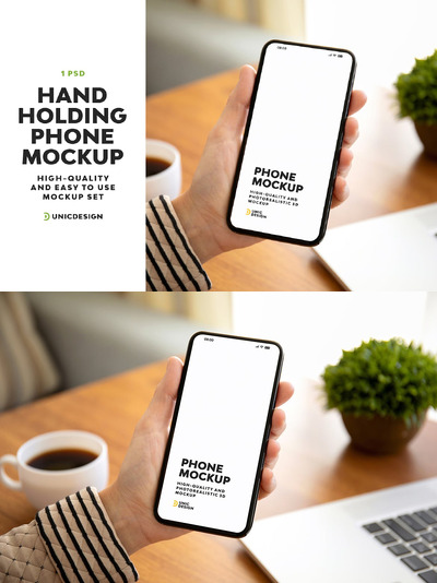 手拿着电话样机 (PSD)