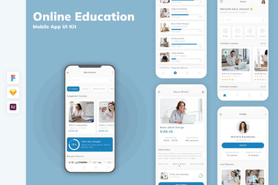 在线教育移动应用App UI Kit (SKETCH,FIG,XD)