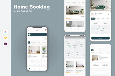 房子（家）预订移动应用App UI Kit (SKETCH,FIG,XD)