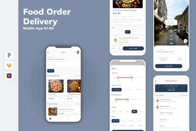 食品订购和配送移动应用App UI Kit (SKETCH,FIG,XD)