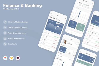 金融与银行移动应用App UI Kit (SKETCH,FIG,XD)