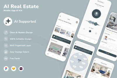 AI房地产移动应用App UI Kit (SKETCH,FIG,XD)