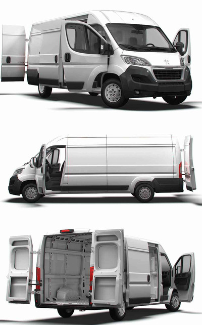 带内饰的2023款标致Peugeot Boxer L4H2厢式货车 汽车3D模型（OBJ,FBX,MAX,LWO,C4D）