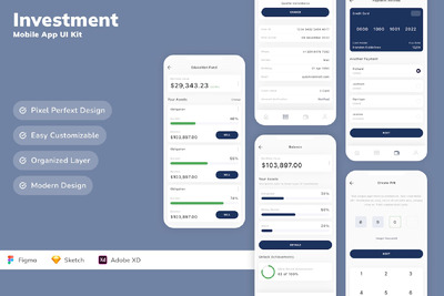 投资移动应用APP UI KIT (SKETCH,FIG,XD)