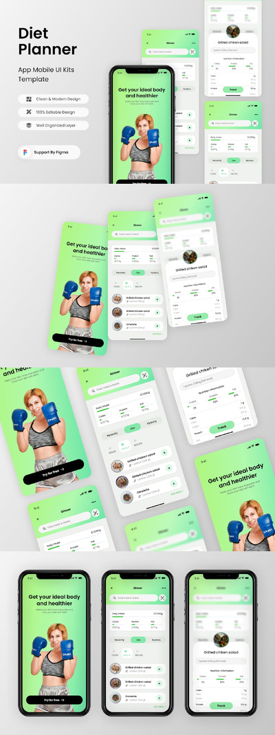 饮食计划移动应用APP UI KIT (FIG)