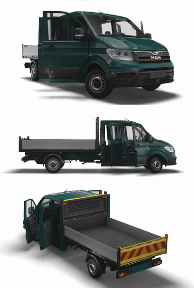 带内饰的2023 MAN TGE Double Cab自卸车 卡车3D模型（OBJ,FBX,MAX,LWO,C4D）