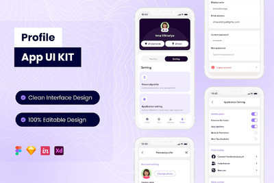 个人资料移动应用APP UI KIT (FIG,SKETCH,XD)