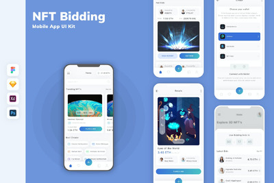 NFT 竞价移动应用 APP UI KIT (FIG,PSD,SKETCH,XD)