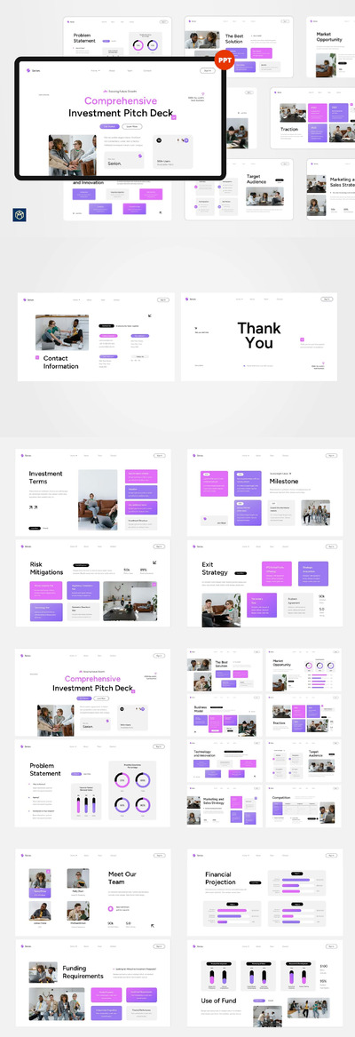 白色粉色紫色现代投资宣传演讲稿PPT模版 (PPTX,PPT)
