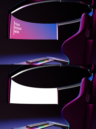 带未来模拟显示器的游戏椅 (PSD,JPG)