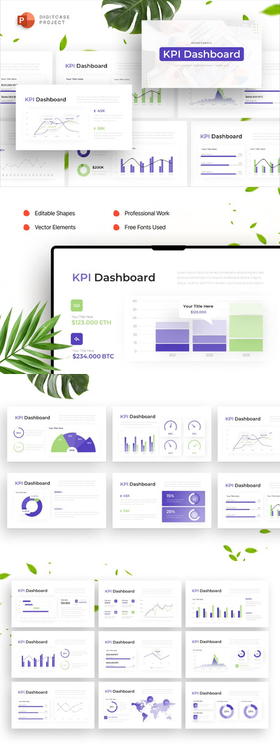 简单的业务 KPI 仪表板演示PPT模板 (PPTX)