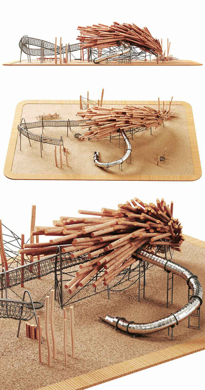 原木儿童游乐场 儿童乐园3D模型（OBJ,MAX）