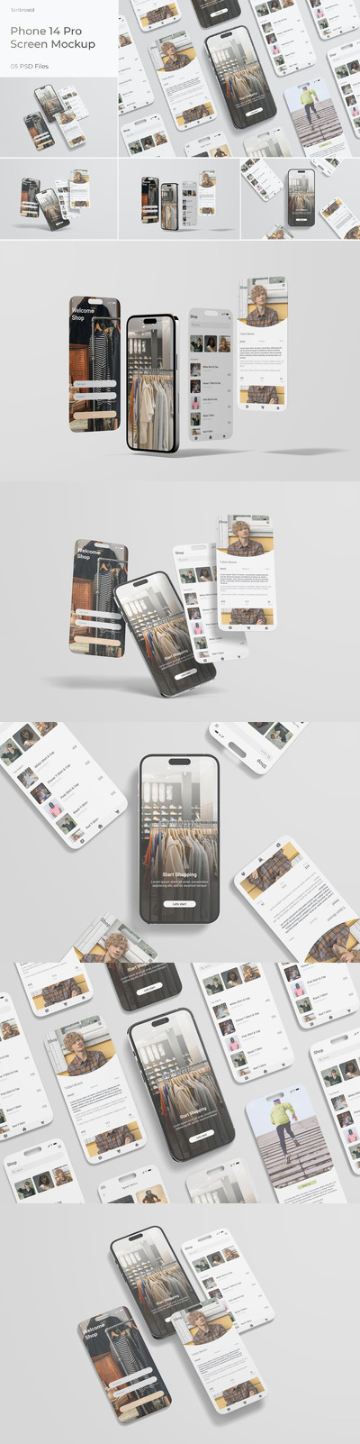 iPhone 14 Pro 屏幕手机样机 (PSD,PDF)