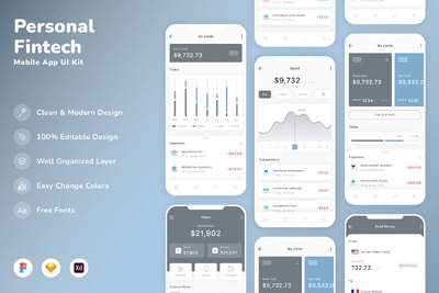 个人金融科技移动应用APP UI KIT (SKETCH,FIG,XD)