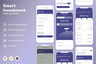 智能投资移动应用APP UI KIT (SKETCH,FIG,XD)