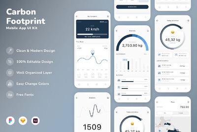 碳足迹移动应用APP UI KIT (SKETCH,FIG,XD)