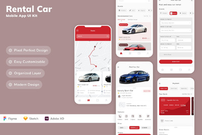 租车移动应用APP UI KIT (SKETCH,FIG,XD)