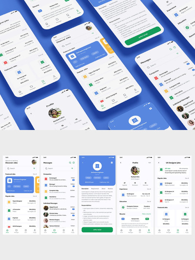 招聘、招聘、工作招聘、就业应用APP UI KIT (FIG,SVG,XD,SKETCH,PSD)