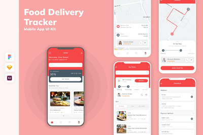 食品配送追踪移动应用APP UI KIT (SKETCH,FIG,XD)