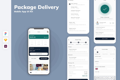 包裹递送移动应用  App UI Kit (SKETCH,FIG,XD)