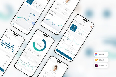 健康追踪移动应用  App UI Kit (SKETCH,FIG,XD)