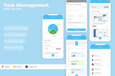 任务管理移动应用 App UI Kit (SKETCH,FIG,XD)