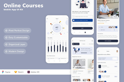 在线课程移动应用 App UI Kit (SKETCH,FIG,XD)