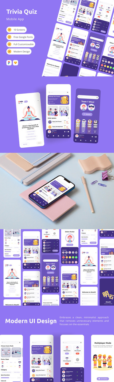 问答测验移动应用APP UI KIT (FIG,SKETCH)