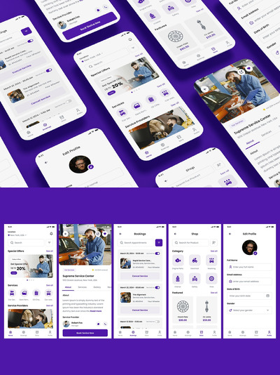 汽车维修服务和车辆保养应用APP UI KIT (FIG,PSD,SKETCH,XD,SVG)