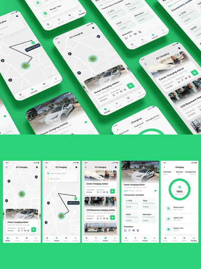 电动汽车和电动汽车充电站应用APP UI KIT (FIG,SKETCH,SVG,XD,PSD)