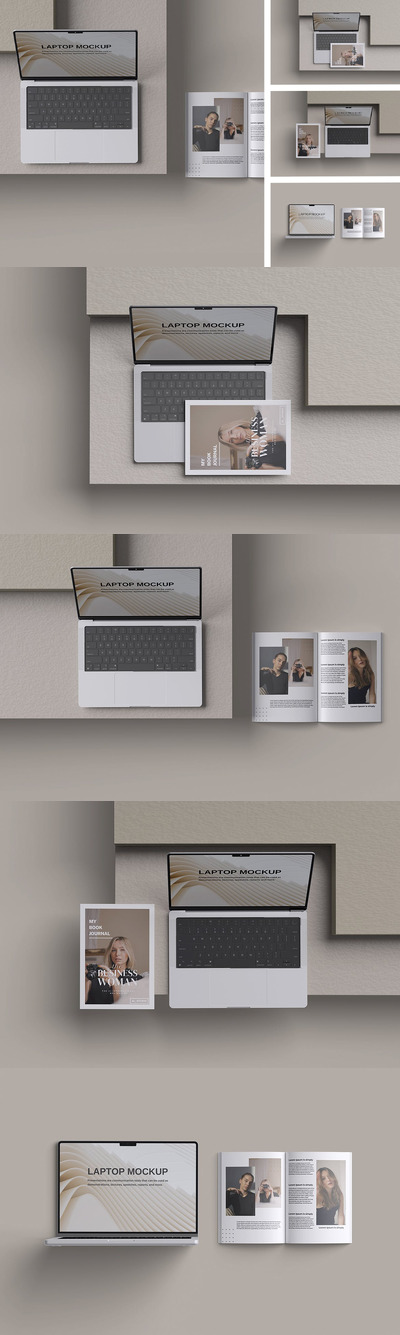 笔记本电脑和杂志样机 (PSD,PDF)