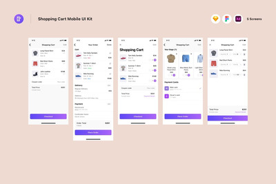 购物车移动 APP UI KIT (SKETCH,FIG,XD)