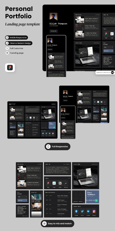 个人作品集便当网格风格深色响应式网页UI模版 (FIG)