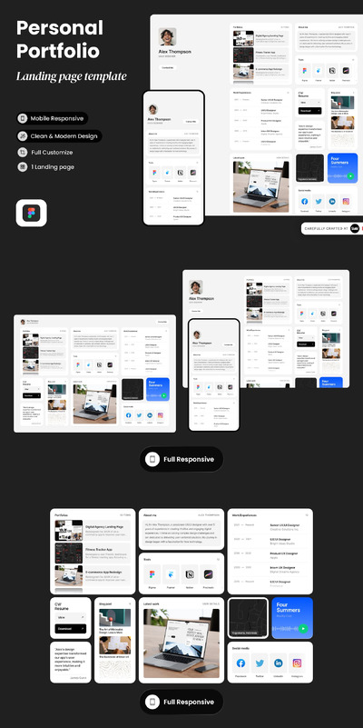 个人作品集便当网格风格响应式网页UI模版 (FIG)