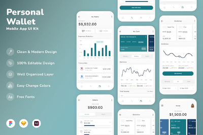 个人钱包移动应用APP UI KIT (SKETCH,FIG,XD)