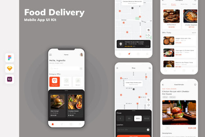 送餐移动应用 APP UI KIT (SKETCH,FIG,XD)