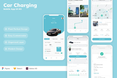 汽车充电移动应用 APP UI KIT (SKETCH,FIG,XD)