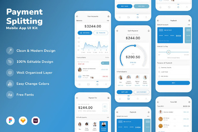 支付拆分移动应用 APP UI KIT (SKETCH,FIG,XD)