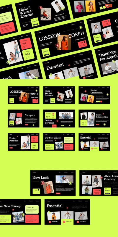 黑石灰极简时尚画册模板 (PPT,PPTX)