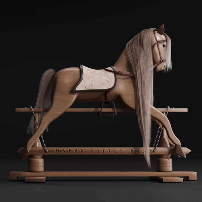 木质儿童摇马3D模型（OBJ,MAX）