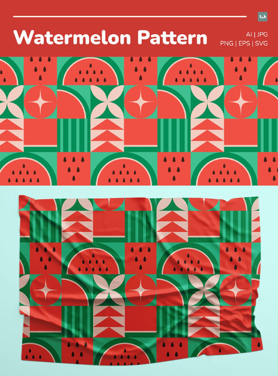 无缝几何西瓜图案| 003 (AI,EPS,JPG,PNG,SVG)