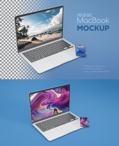 逼真的 MacBook 和 Iphone 样机（PSD） (PSD)