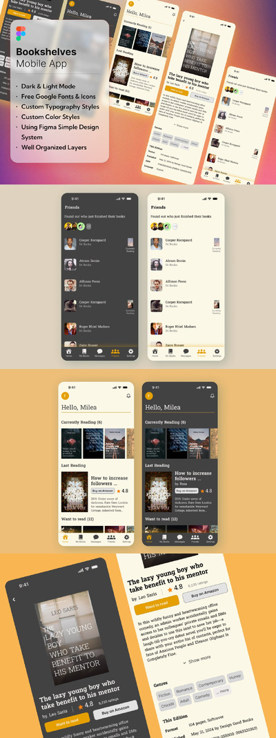 书籍阅读移动应用  APP UI KIT (FIG)