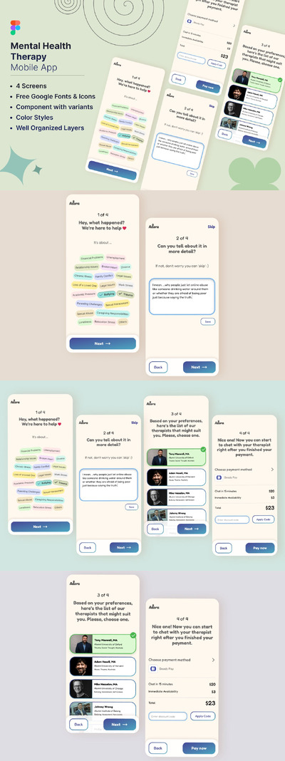心理健康治疗移动应用 APP UI KIT (FIG)