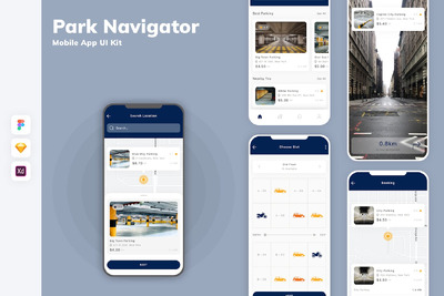 停车导航移动应用 U APP UI KIT (SKETCH,FIG,XD)