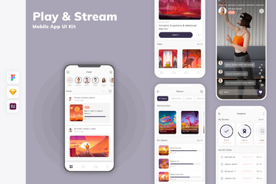 播放和流媒体移动应用 APP UI KIT (SKETCH,FIG,XD)