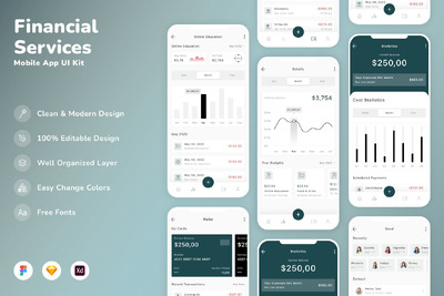 金融服务移动应用  APP UI KIT (SKETCH,FIG,XD)