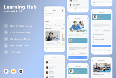 线上学习中心移动应用 APP UI KIT (SKETCH,FIG,XD)