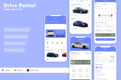 汽车租赁移动应用  APP UI KIT (SKETCH,FIG,XD)