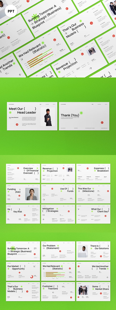 白红绿极简商业宣传册PPT模版 (PPT)